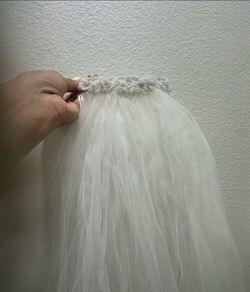 White Bridal Veil with Pearl Beading
