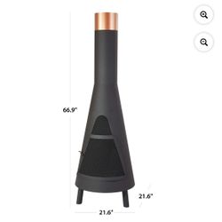 BRAND NEW - 67” Mainstays Tall Round Powder-Coated-Black Finish Steel Wood Burning Chiminea
