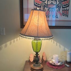 Vintage Mid-Century Modern Green Glass Table Lamp