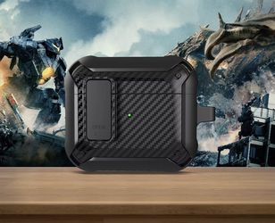 Airpods 3rd Generation Case with Lock Clip, Carbon Fiber Hard Shell AirPods 3 Case Cover with Keychain for Men Women Cool Shockproof Protective Case f