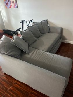 Gray Fabric Sofa with Ottoman
