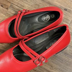 Red Flats / Mary Jane Shoes Size 7 7.5