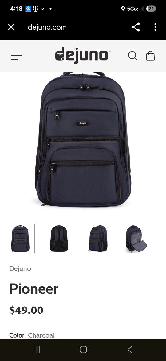 Dejuno Pioneer DJB-707 checkpoint-friendly laptop backpack Charcoal - NEW