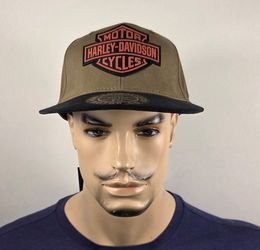Harley Davidson 7 3/8 Fitted Olive Green Hat Baseball Cap Black Woven Large New