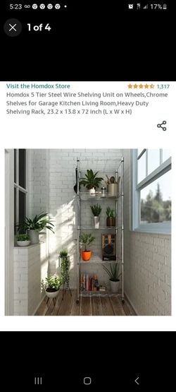 Homdox 5 Tier Steel Wire Shelving Unit on Wheels,Chrome Shelves for Garage Kitch