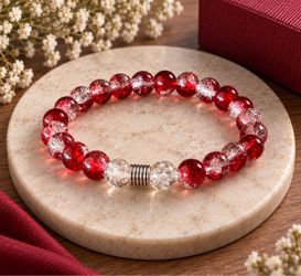Red Crackle Glass Bead Stretch Bracelet