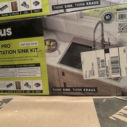 Open Box Kraus 33in Drop-In/Undermount Single Bowl 18 Gauge Stainless Steel Kitchen Workstation Sink with Accessories 
