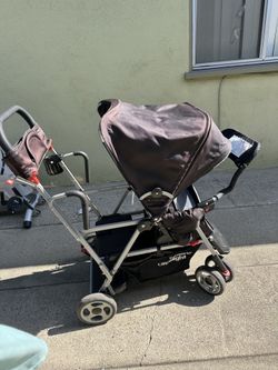 ovy Caboose Too Ultralight Graphite Stand-On Double Stroller with Universal Car Seat Adapter, 3-Way Reclining Seats, Bench Seat, or Standing Platform