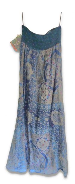 NWT Roxy Strapless Long Dress Sz XS Blue White Black Red Elastic Back Top - Boho Maxi*