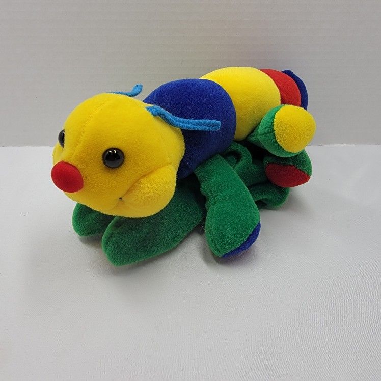 1994 Plush Creations Inc Caterpillar Hand Puppet Red Green Blue Bug Stuffed VTG