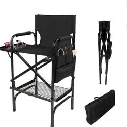 Tall Directors Chair, Folding Makeup Chair with Folding Tabletop Storage Bags for Makeup Artists