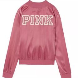 Victoria's Secret PINK Satin Snap Up Bomber Jacket Pink Women’s Size Medium