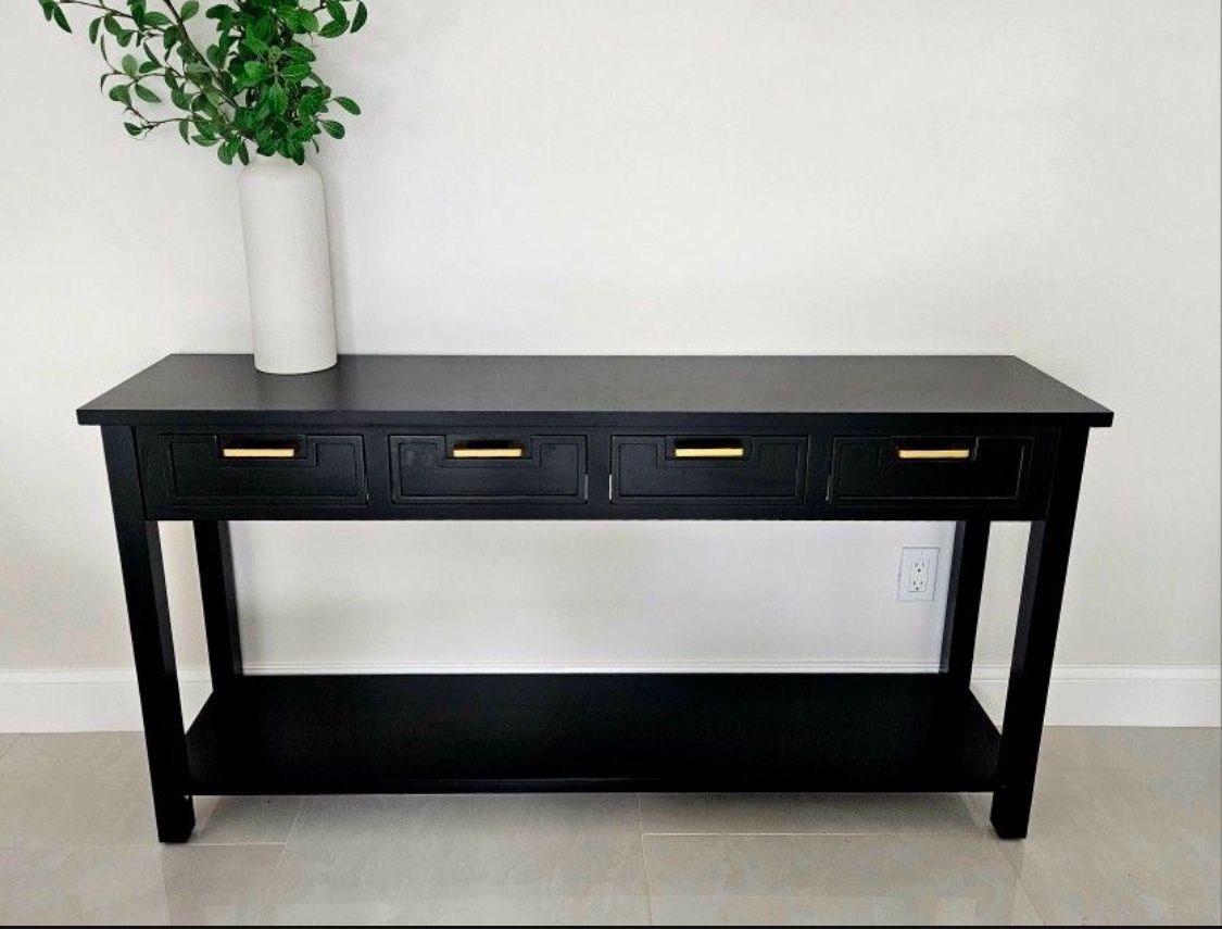 Black 60in Entryway Console Table W/4 Drawers