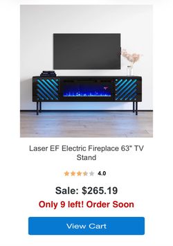Meble Furniture Laser EF 63" Electric Fireplace TV Stand - Media Console with Built-In Fireplace Insert for up to 70" TVs