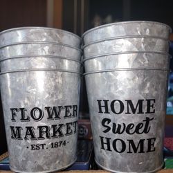 🙂NEW 8 METAL FLOWER POTS 4"TALL ALL ONE PRICE