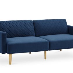 Chloe Futon Sofa Bed, Classic Blue Velvet