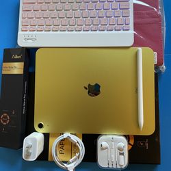 256gb Apple IPad 10th Generation (10.9” Liquid Retina / Latest 2022 ) with pen, keyboard, case & Accessories (warranty 10/2025)