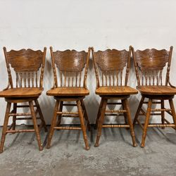 ✨ Stunning Set of 4 Solid Oak Swivel Bar Stools ✨