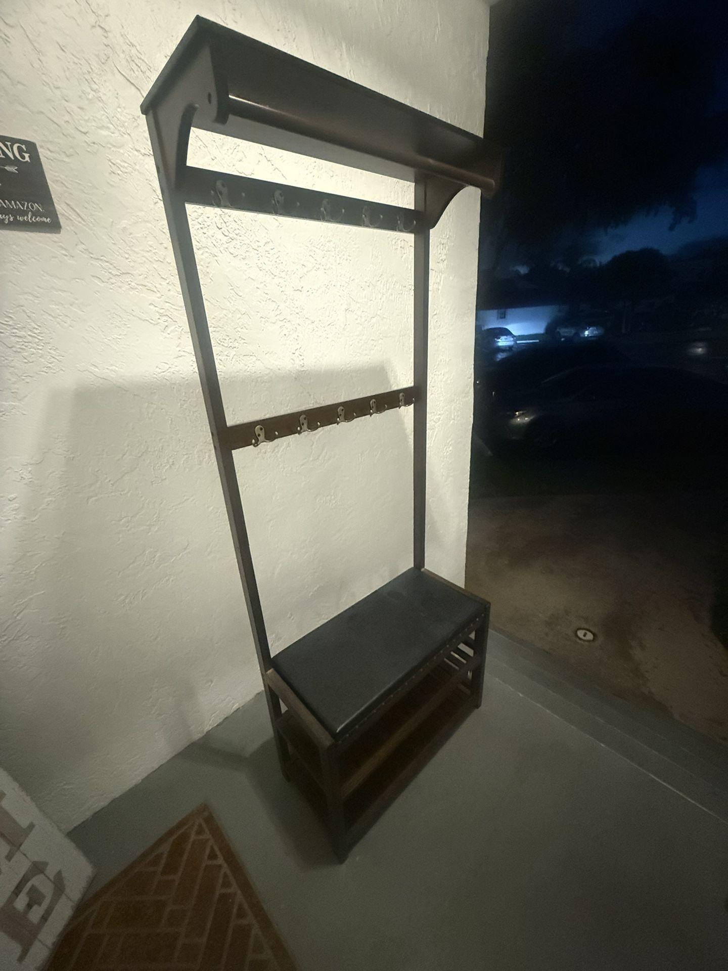 Halltree - Brown Wood And Black Leather