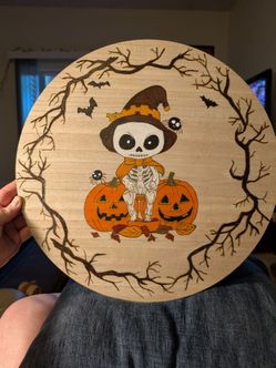 Cute Skeleton Halloween wood art