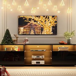 65IN LED TV Stand for 65/70inch TV,High Glossy White TV Stand for Living Room,Modern Gaming Entertainment Center with Adjustable Storage Shelf,RGB LED
