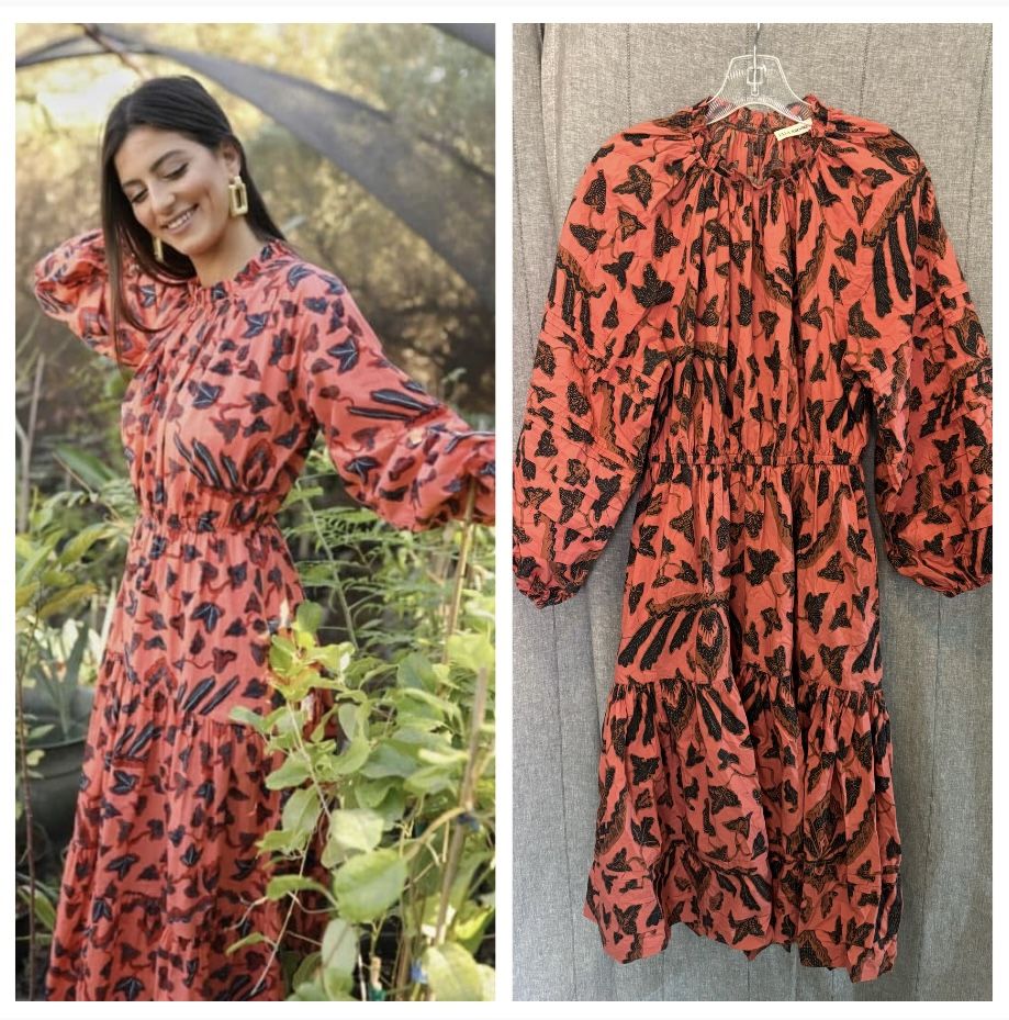$395 Ulla Johnson Ombre Long Sleeve Poplin Midi Dress Cinnabar Cotton Unworn Sz6 NWOT