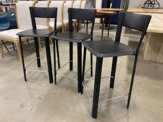 FRAG Vintage Italian Black Leather Counter Stools (Set of 3)