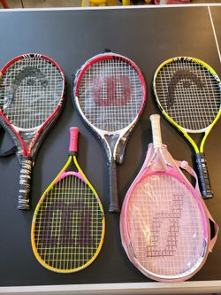 Lot of 5 Kids / Junior Tennis Rackets - Wilson, Prince & Head Brands