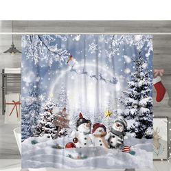 Merry Christmas Shower Curtains for Bathroom Pine Kids Snowman Shower Curtain Winter Holiday Decorations Christmas Bathroom Decor Polyester Fabric-72"