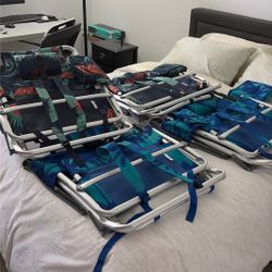 Coconut tree Metal Folding Backpack Beach Chair Table Set 5-Position Outdoor Reclining Chair Printed, 4 Pack