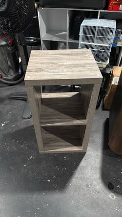 Gray Wood-Grain Side Table with Shelves