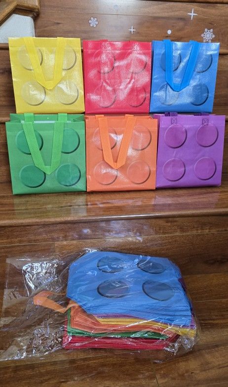 48 Pcs Non-woven Reusable Gift Bags with Handles Lego Building Block, Colorful, Birthdays