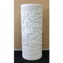 Chinese Intricately Hand Carved Flower Motif White Ceramic Cylinder
