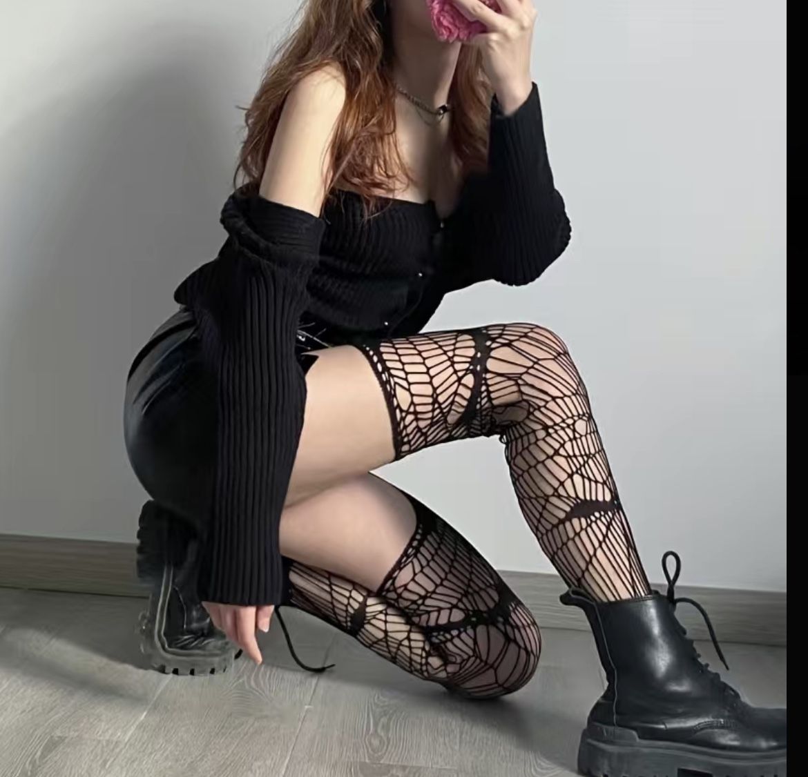 New bats and webs thigh high garter fishnets