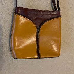 Vera Pelle Brown and Yellow Crossbody Purse