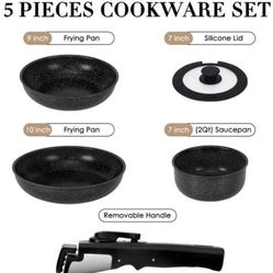 5 ps Nonstick Cookware Set with Removable Handles