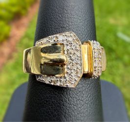 Jewelry 14k solid yellow gold natural diamond 0.30CTW round cut belt buckle Ring sz 9.50