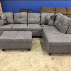 Gray Linen Sectional Couch 