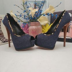 Giuseppe Zanotti Blue Denim Peep Toe Platform High Heels Sz 36.5