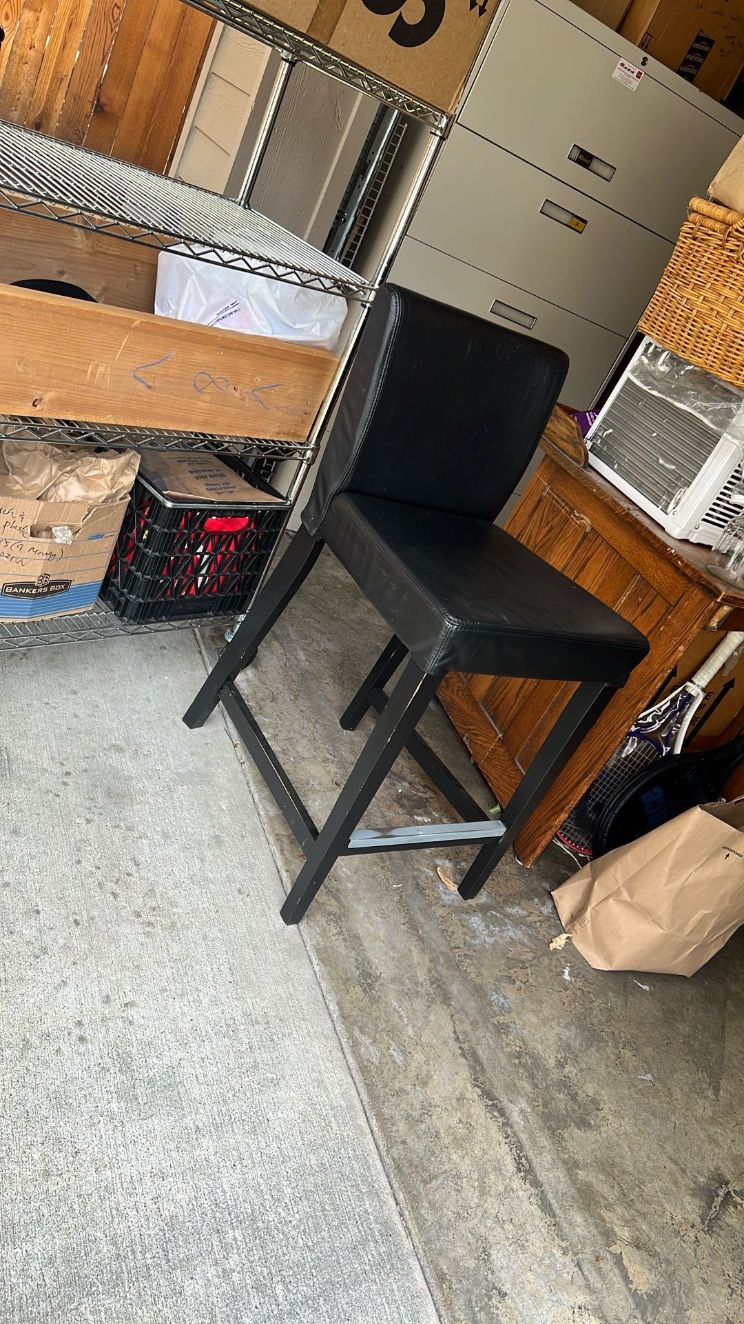Bar Height Stool Breakfast Counter PVC Leather Black Chair