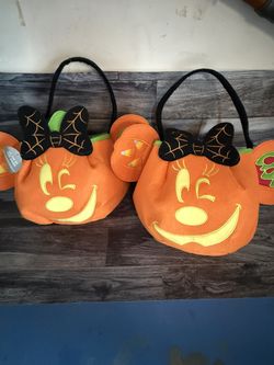 Disney Halloween Minnie Jack-o'-Lantern Pumpkin Trick or Treat Bag Glows In Dark-2 Together