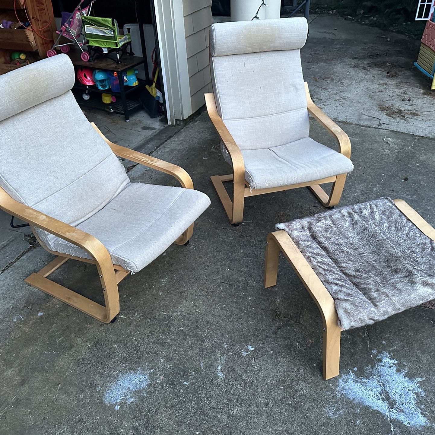 Ikea Poang Chairs w scratched woven cushions