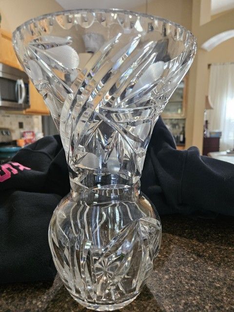 Heavy Cut Glass Vase