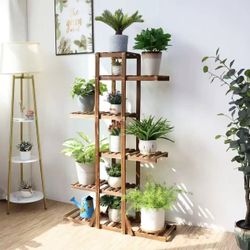 XJJ788 6 Tier Wooden Plant Stand Rack Indoor Outdoor Flower Pot Display Holder