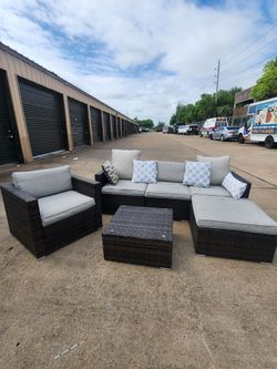 Modern Coastal Patio Sectional Set – Designer Outdoor Wicker Lounge Collection