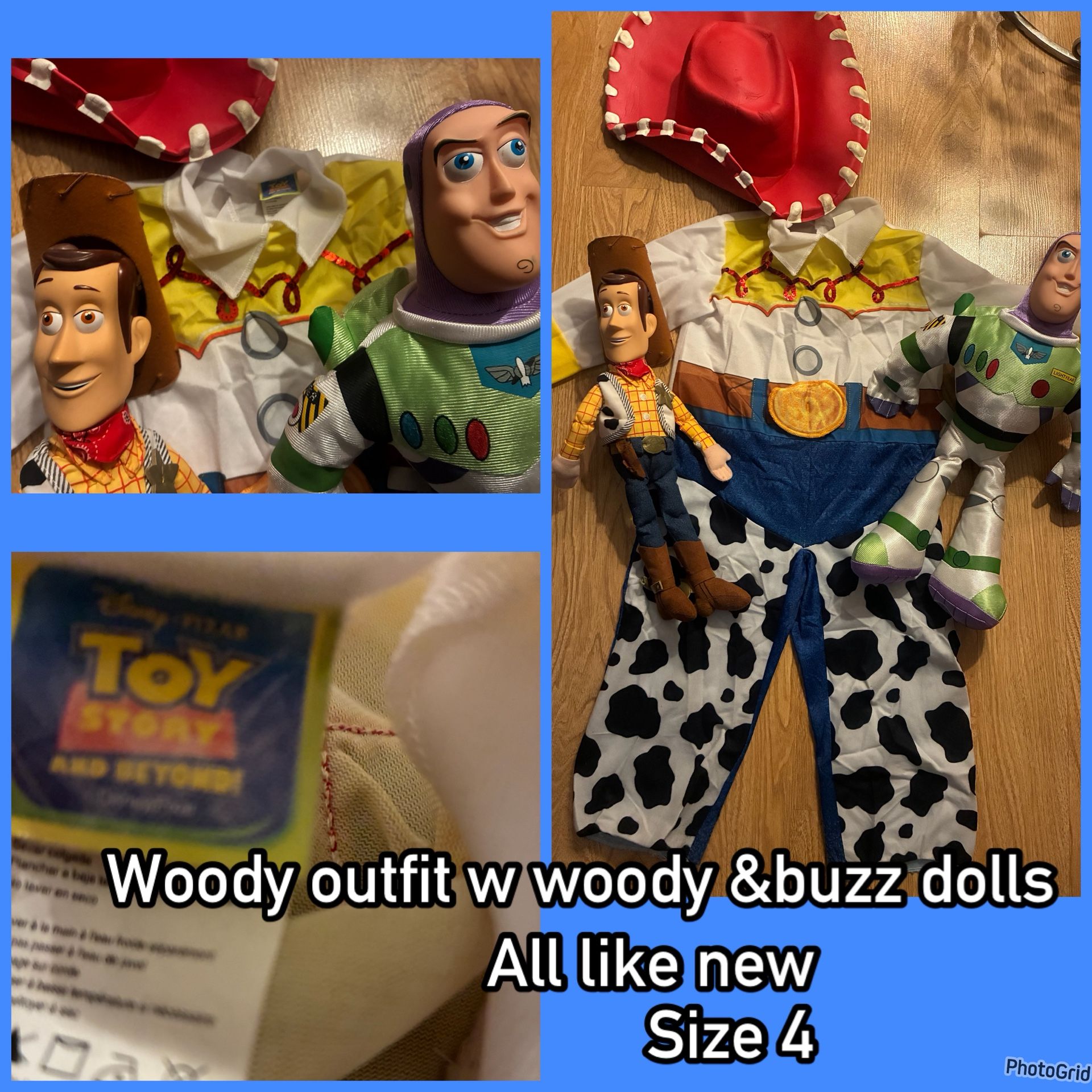 Like New!woody Outfit W Woody&buzz Dolls From Disney Store Size 4