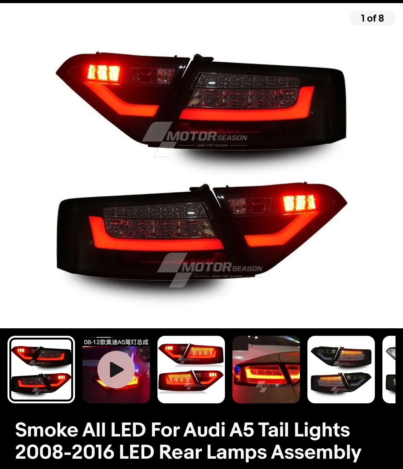 Smoke LED For Audi A5 Tail Lights 2008-2016 LED Rear Lamps Assembly