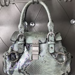 Vintage Andrienne Vitandini Genuine Leather Pearlized Pistachio Mini Tote Bag.