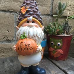 Whimsical Gnome Statue Yard Art, Garden Decor Home Decor Give Thanks 10.75" H