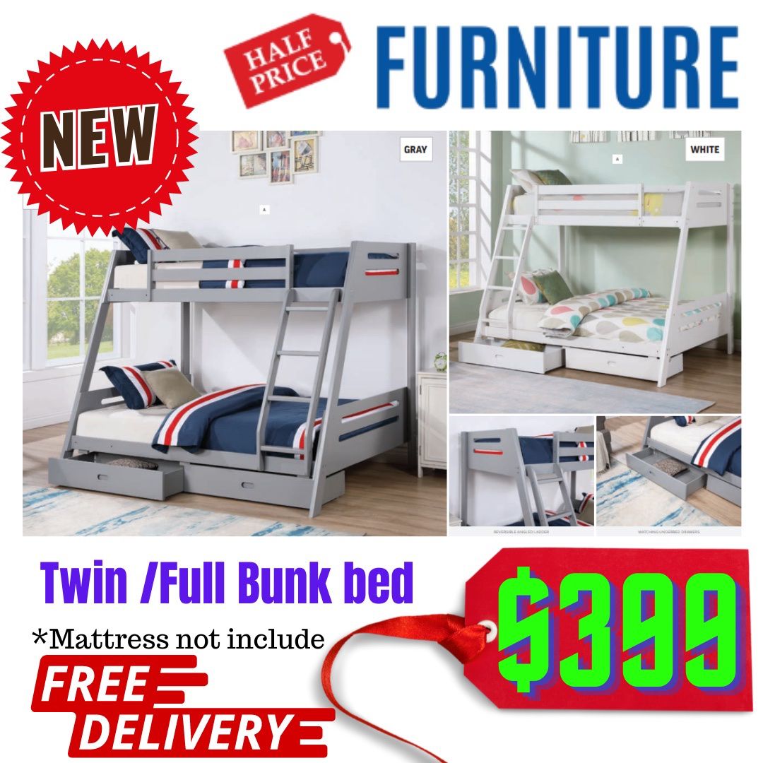 50% Off Bunk Beds Twin Over Full Size, SAME DAY FREE DELIVERY 